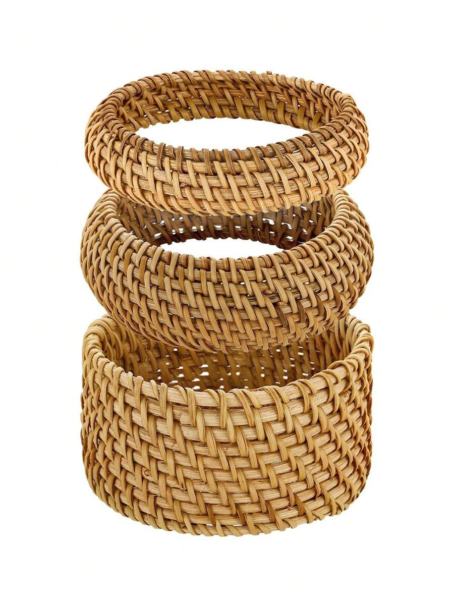 Yanxyad 1/3Pcs Handwoven Wooden Bracelets Set Braided Rattan Knit Cuffs Chunky Wrap Bangles Bohem... | SHEIN