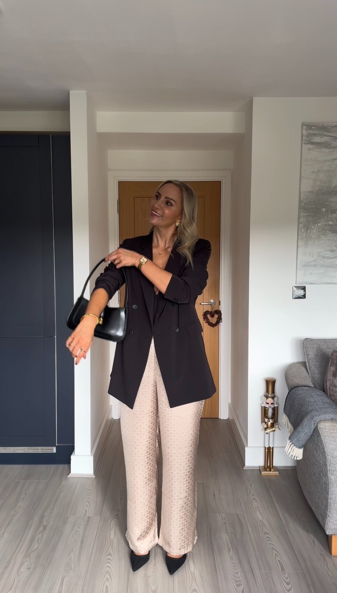 What I’m wearing out to dinner as a 42 year old mum 🖤 

Date night outfit; satin print trousers (size M), slingback heels, oversized black blazer. 

#LTKpartywear #LTKstyletip #LTKfestive