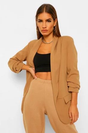 Petite Ruched Sleeve Blazer | Boohoo.com (US & CA)