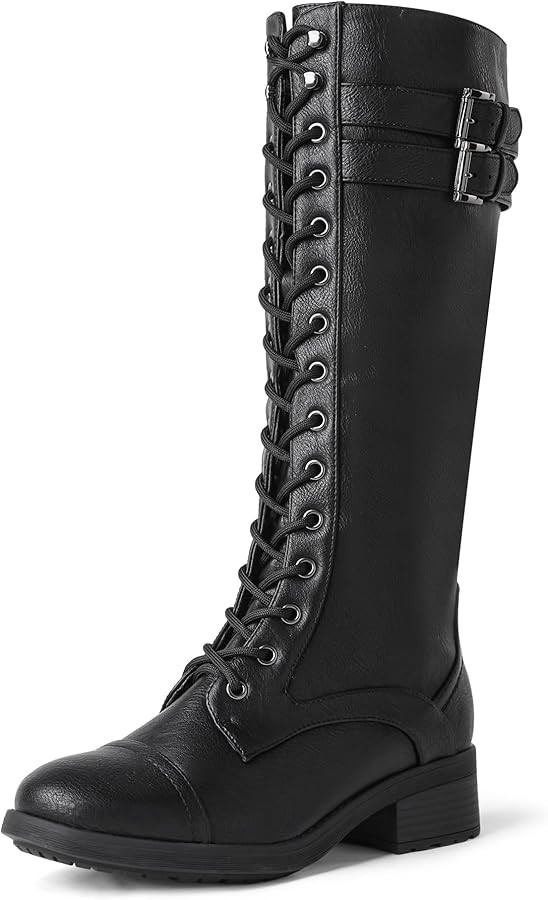 DREAM PAIRS Women's Pu Knee High Riding Combat Boots | Amazon (US)