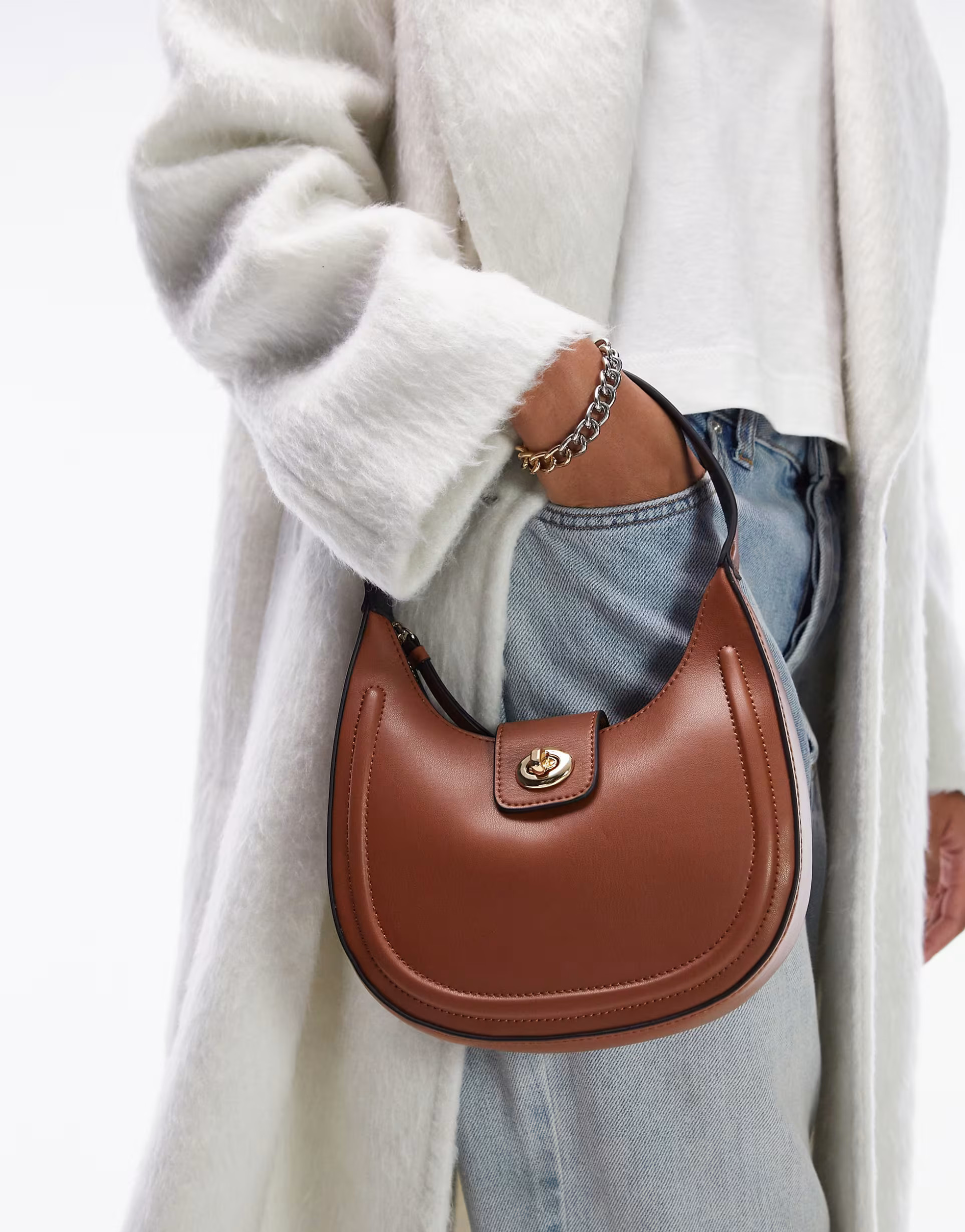 Topshop Gracie twist lock scoop bag in camel | ASOS (Global)