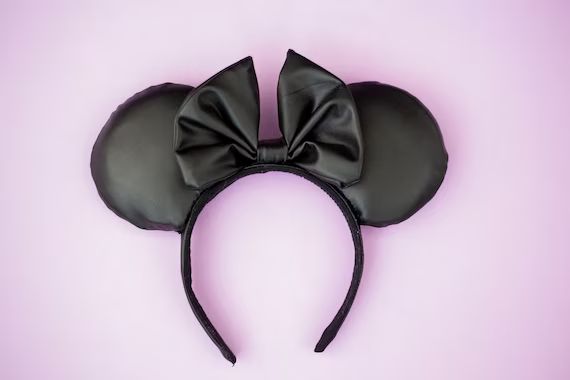 Modern Minnie Black Faux Leather Disney Ears | Etsy (US)