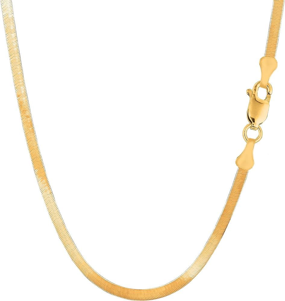 10k Yellow Real Solid Gold Imperial Herringbone Chain Necklace, 2.8mm, 18" | Amazon (US)
