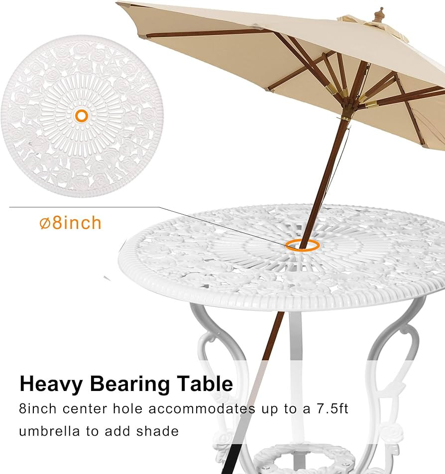 HOMEFUN Bistro Table and Chairs Set of 2 Outdoor 3 Piece Patio Set, Rose Pattern Cast Aluminum Bi... | Amazon (US)