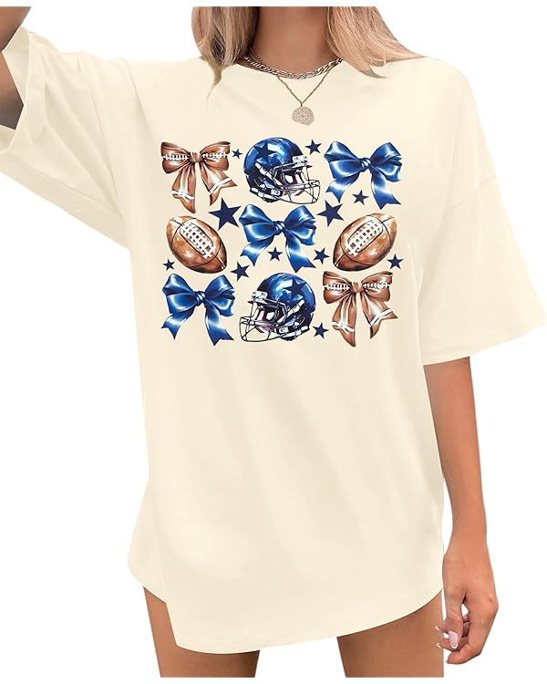 FASHGL Game Day T-Shirt Women Football Mom Shirts Oversize Funny Coquette Bow Tee Casual Sunday F... | Amazon (US)