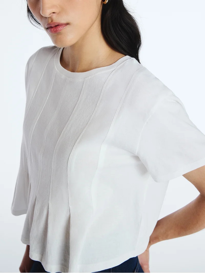 Scoop Women’s and Women's Plus Pleated Cropped Cotton Tee, Sizes XS-4X | Walmart (US)