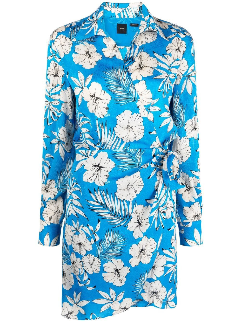 PINKO floral-print wrap style dress - Blue | Farfetch Global