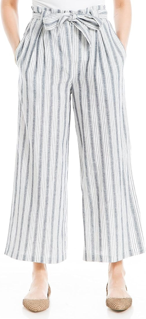 Max Studio Womens Linen Blend Wide Leg Pant with Waist Tie | Amazon (CA)
