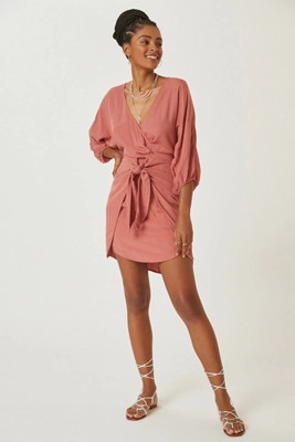 Puff-Sleeve Wrap Mini Dress | Anthropologie (US)