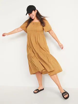 Dobby Bell-Sleeve Midi Swing Dress for Women | Old Navy (US)