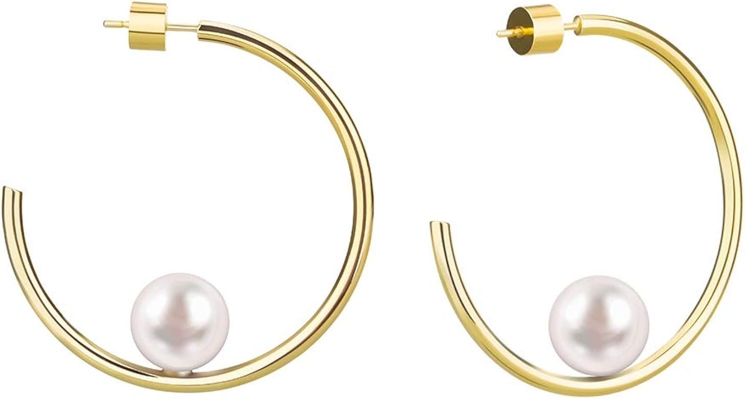 Minimalist Gold Hoop with Dainty Pearl - Women Fashion Earrings with Hypoallergenic | Amazon (US)