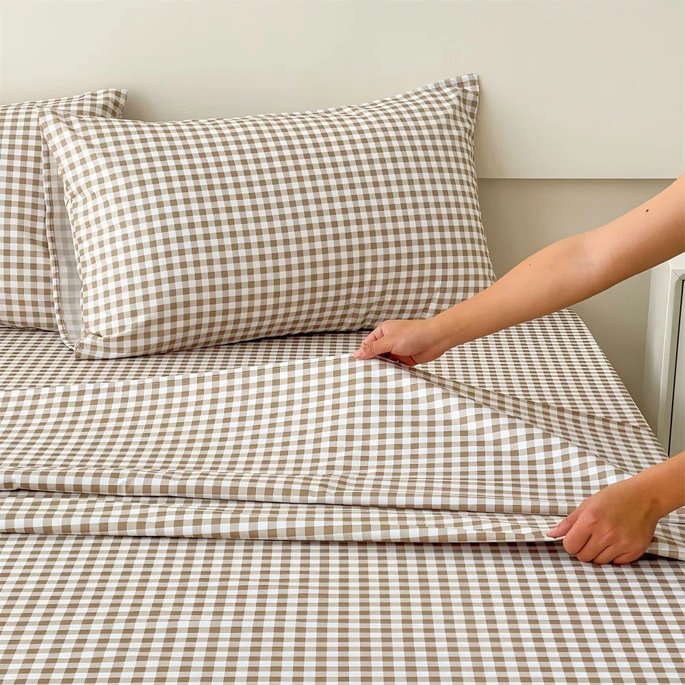Gingham Sheet Set, Pre-Washed Microfiber Ultra-Soft Plaid Grid Sheets | Wayfair North America