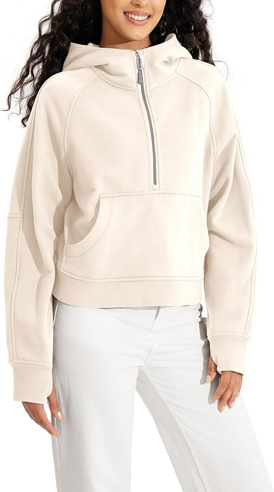 ODODOS Half-Zip Hoodies for Women Fleece Lined Cropped Sweatshirts Pullover Long Sleeve Sweater T... | Amazon (US)