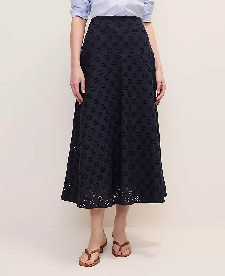 Eyelet Full Midi Skirt | Ann Taylor