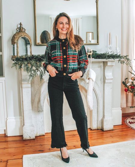 Christmas outfit, casual holiday look, cropped black jean, mom jeans, chicwish sweater, plaid sweater, holiday sweater, holiday outfit idea, soft feel jeans / not stiff and fit true to size 

#LTKFind #LTKHoliday #LTKSeasonal