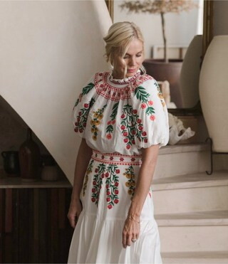 x Jennifer Sumko Nicci Embroidered Cotton Voile Elastic Mock Neck Short Balloon Sleeve Coordinati... | Dillard's