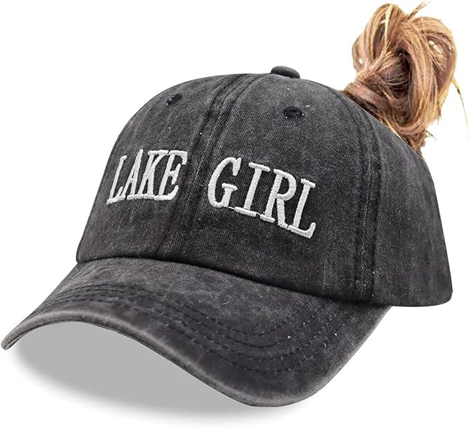 OASCUVER Women Lake Girl Ponytail Hat, Embroidery Adjustable Baseball Cap Washed Distressed Messy... | Amazon (US)
