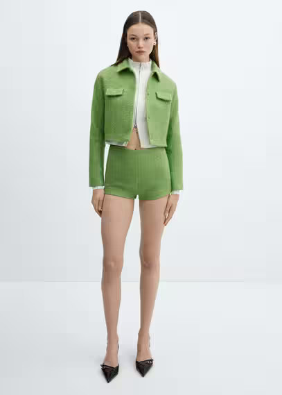 MANGO - Cropped tweed jacket with pockets green - XXS - Women | MANGO (US)