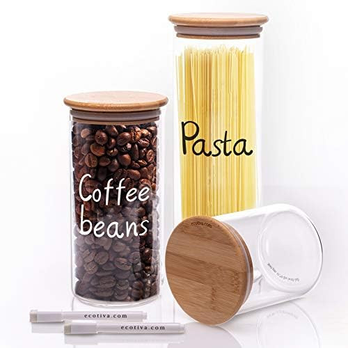 Glass Jars With Bamboo Lids - Glass Kitchen Canisters (3) - Bamboo Glass Storage Containers - Kit... | Amazon (US)
