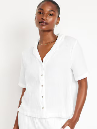 Crinkle Gauze Button-Down Shirt | Old Navy (US)
