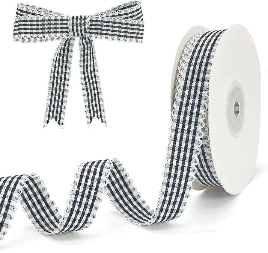 Black Gingham Plaid Ribbon 5/8" x20Yds | Amazon (US)