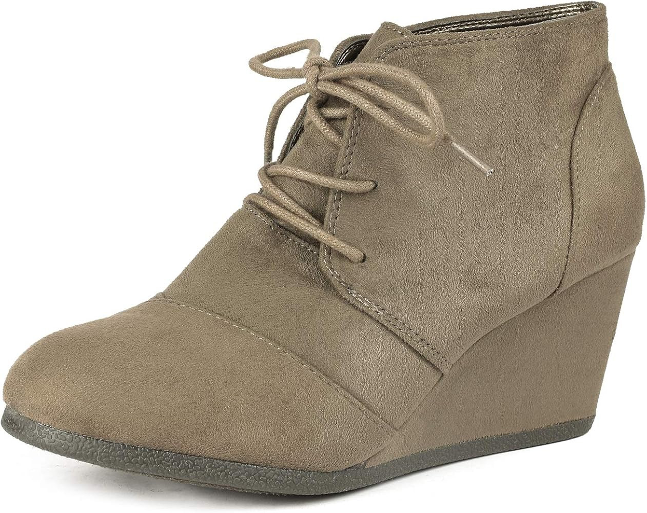 DREAM PAIRS Women's Casual Fashion Lace Up Low Wedge Heel Booties Shoe | Amazon (US)