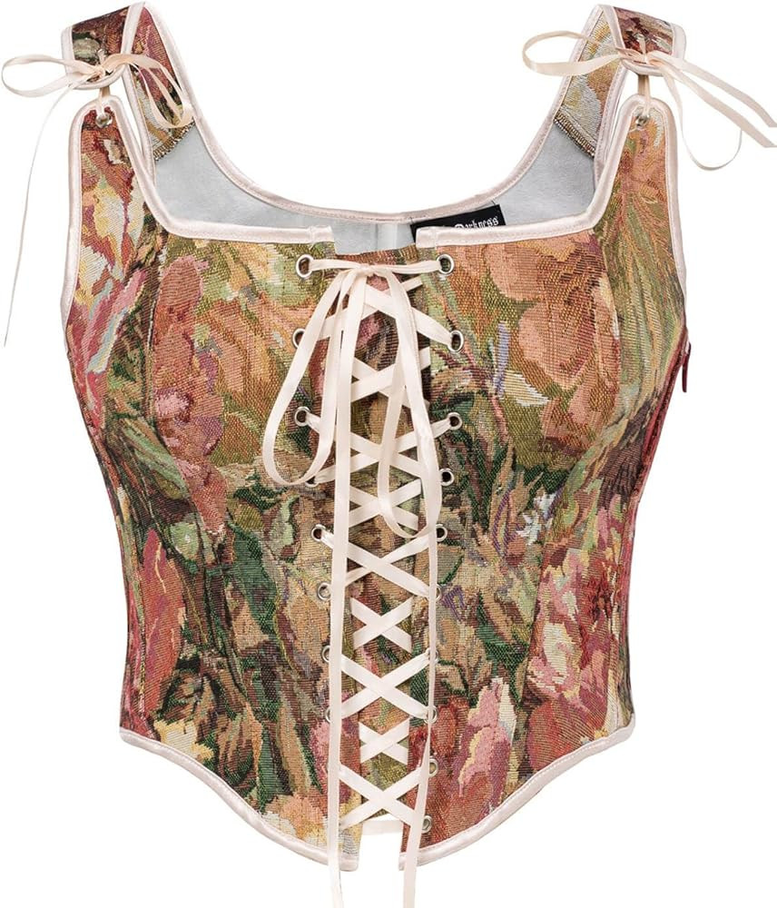 Scarlet Darkness Corset Tops for Women Renaissance Lace Up Floral Overbust Boned Bustier Bodice | Amazon (US)