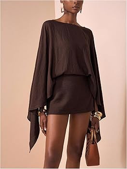 MakeMeChic Women's Linen Sets 2 Piece Sets Summer Poncho Tops and Skorts Vacation Outfits | Amazon (US)