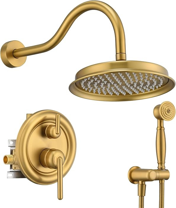 Antique Rainfall Shower System Bathroom Luxury Rain Mixer Shower Faucet Set with Pressure Balance... | Amazon (US)