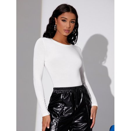 White Women s Solid Long Sleeve Tee Bodysuit S001X Basics L(8/10) S2216005D | Walmart (US)
