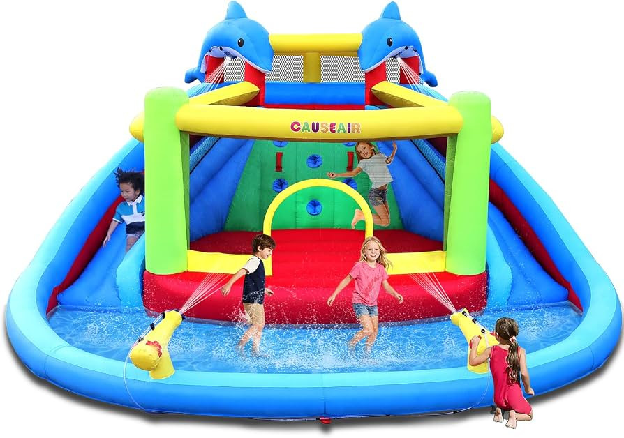 Causeair Inflatable Water Slide with Bounce House,Dolphin Styling,Splashing Pool,Double Water Can... | Amazon (US)
