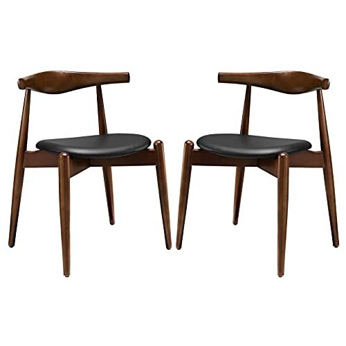 Modway Stalwart Mid-Century Modern Faux Leather Upholstered Two Dining Chairs in Dark Walnut Black | Amazon (US)