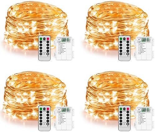 Koxly 4 Pack 20ft 60 Led Fairy Lights with Remote Timer Waterproof Christmas Decor Battery Operat... | Amazon (US)