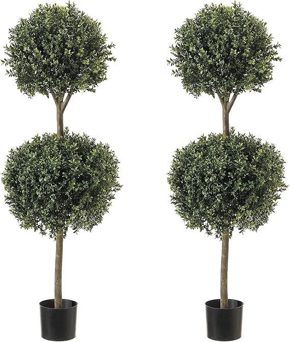 4.6’ (56") Artificial Topiary Double Ball Boxwood Trees by Seven Oaks | Highly Realistic Potted... | Amazon (US)