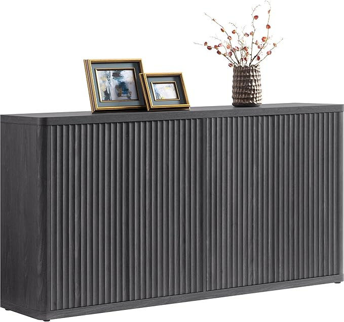 SICOTAS Buffet Cabinet with Storage Accent Sideboard with 4 Doors 66.3" Wide Fluted Credenza Mode... | Amazon (US)