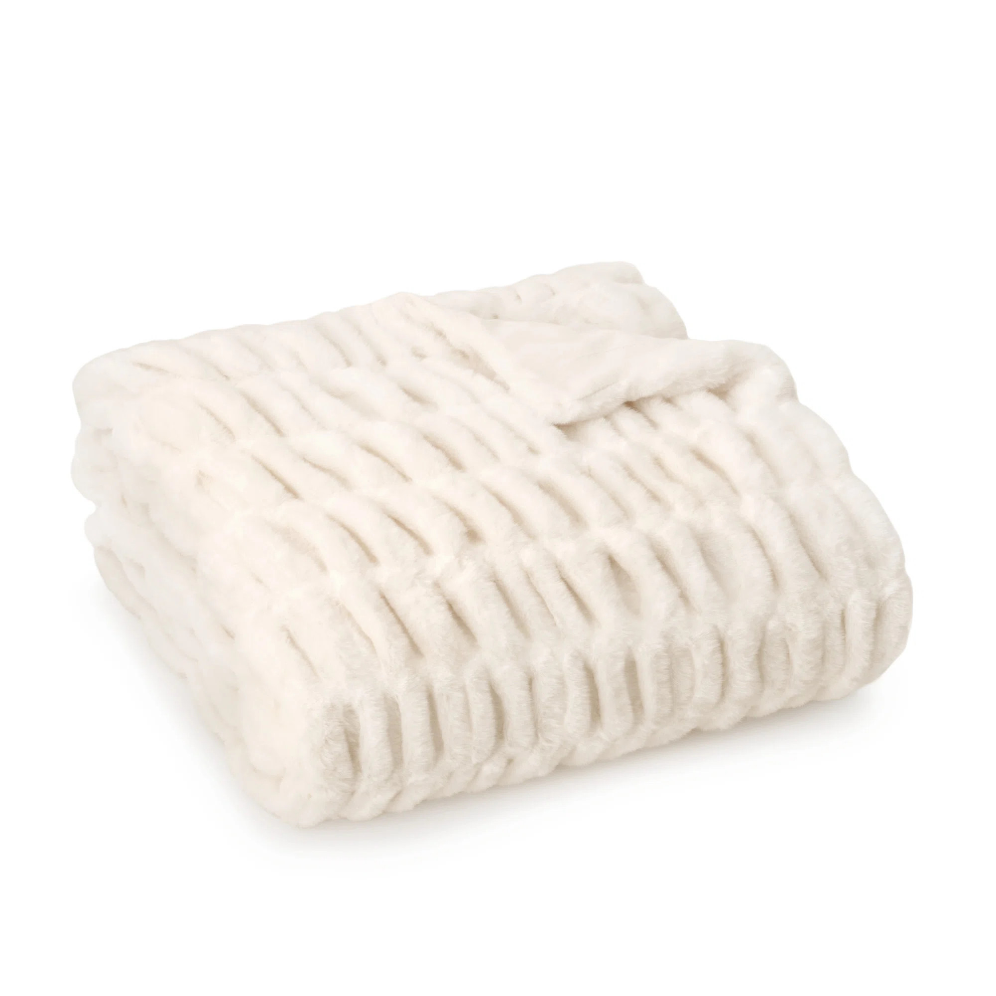 Ruched Faux Fur Knitted Throw Blanket | Wayfair North America