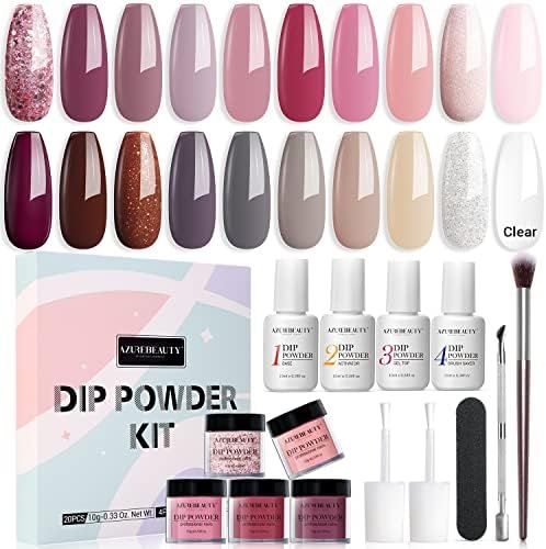 Amazon.com: Dip Powder Nail Kit Starter-AZUREBEAUTY 20 Colors Nude Pink Glitter Acrylic Dipping P... | Amazon (US)