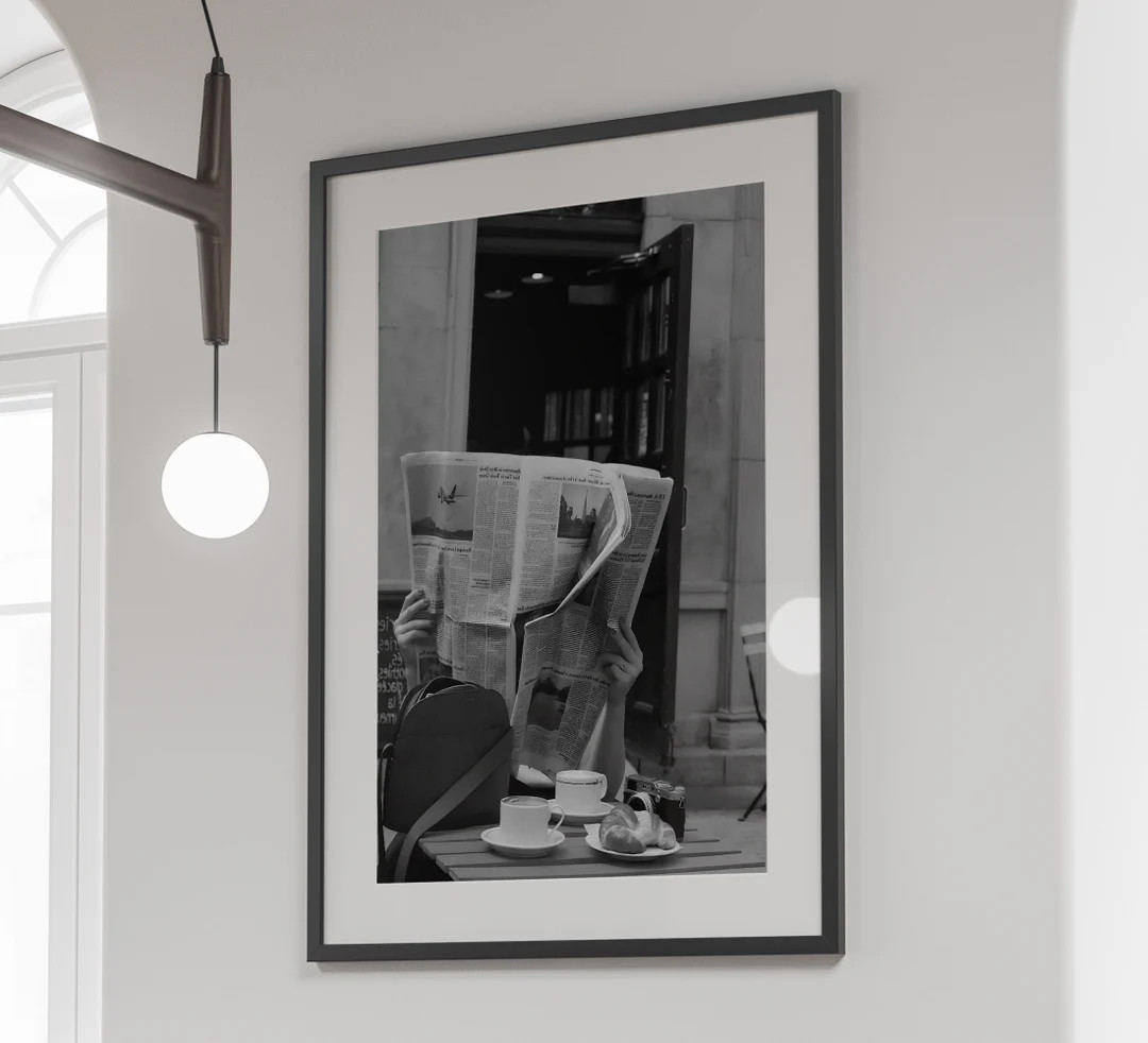 Woman Reading Newspaper in Paris Print, Coffee Shop Decor, Digital Download, Black and White, Pri... | Etsy (US)