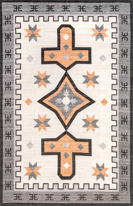Ivory Devon Washable Aztec 4' x 6' Area Rug | Rugs USA
