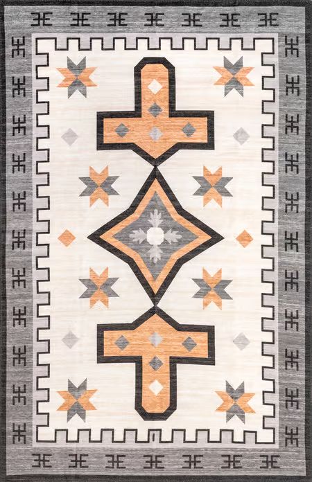 Ivory Devon Washable Aztec 4' x 6' Area Rug | Rugs USA