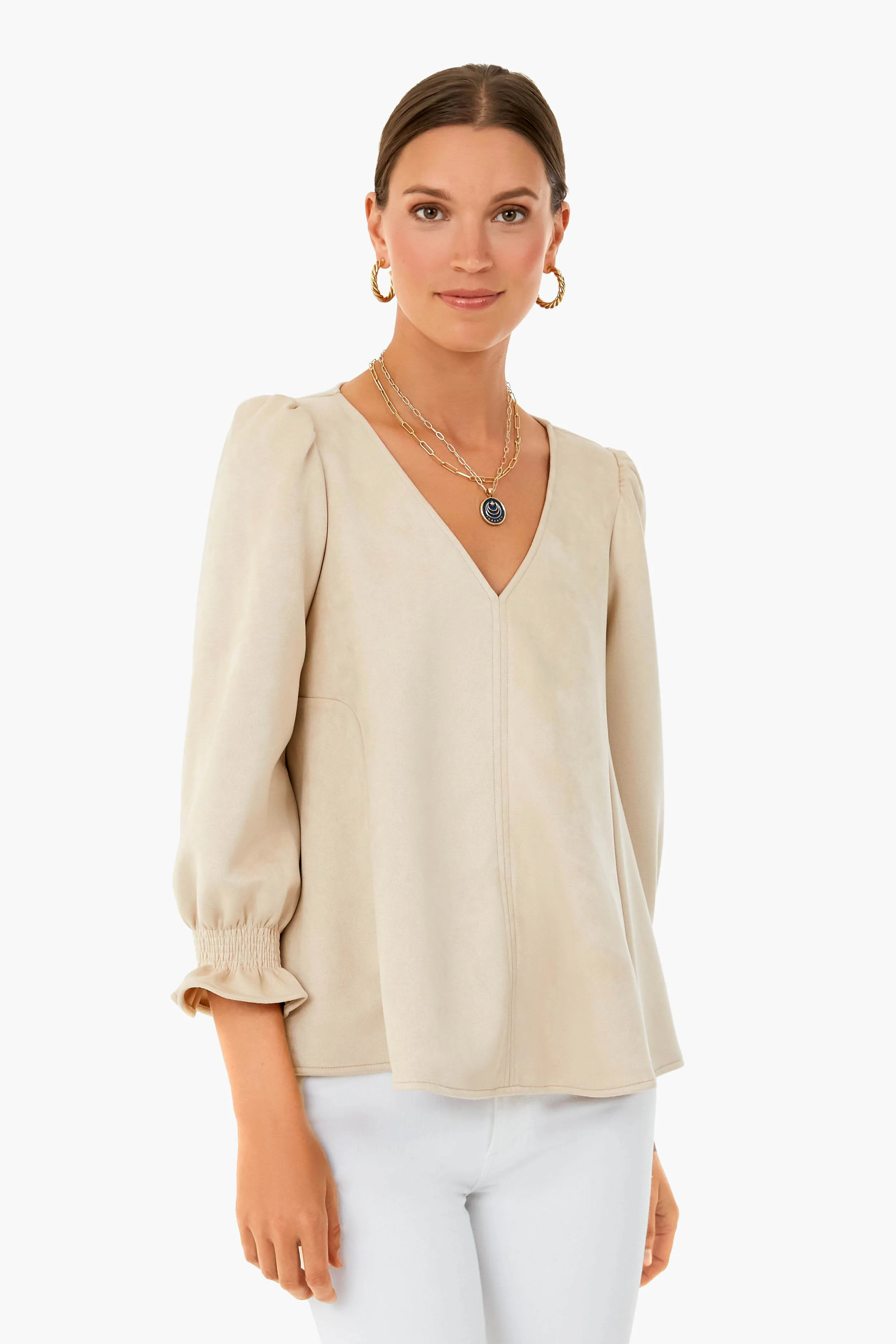 Bone Suede Easton Blouse | Tuckernuck (US)