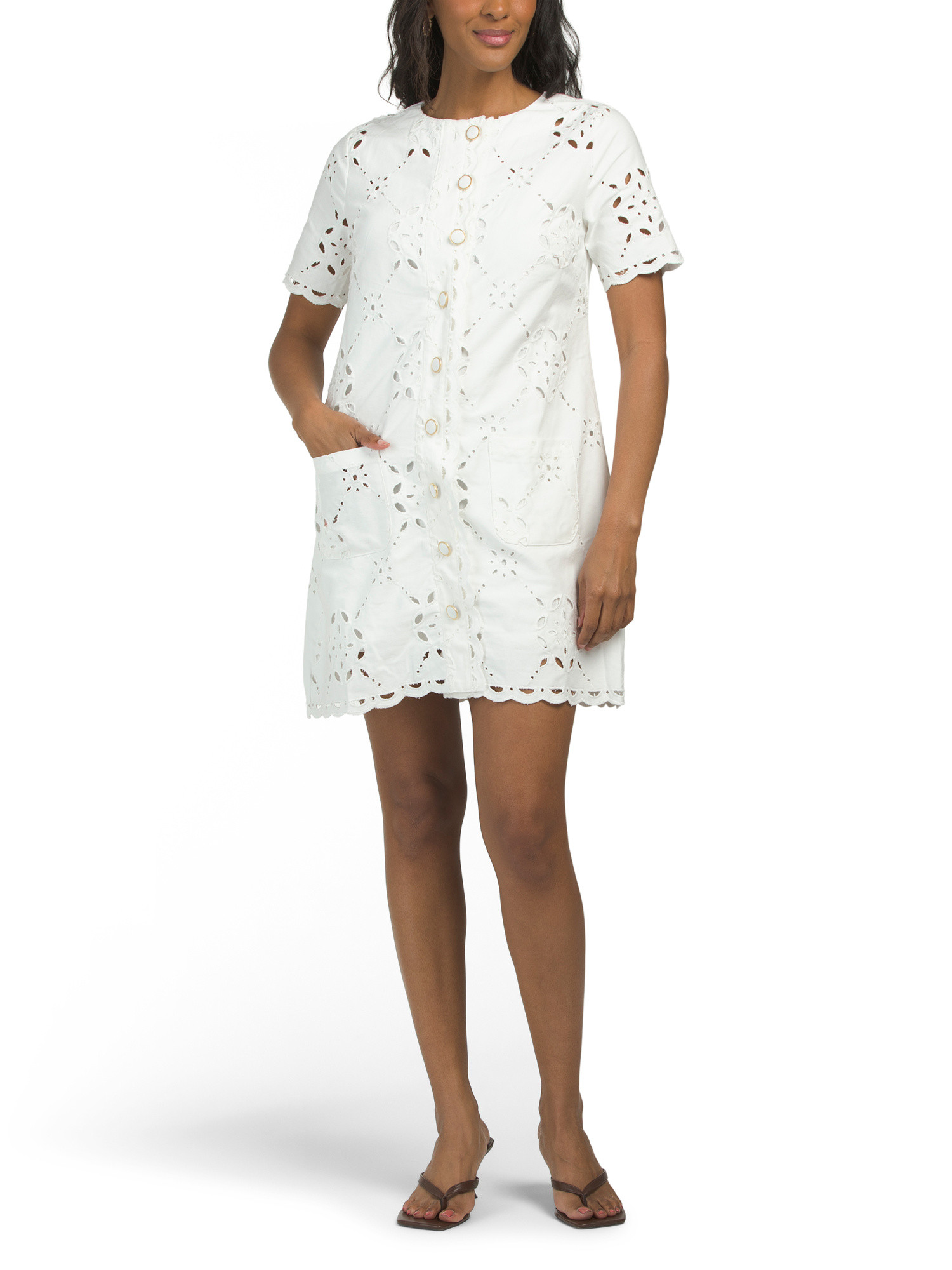 Short Sleeve Cutwork Mini Dress | TJ Maxx