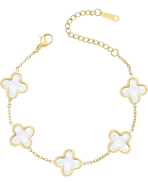 18K Gold Plated Clover Lucky Bracelet for Women White/Black/Red/Green Bracelets Cute Bracelets Je... | Amazon (US)