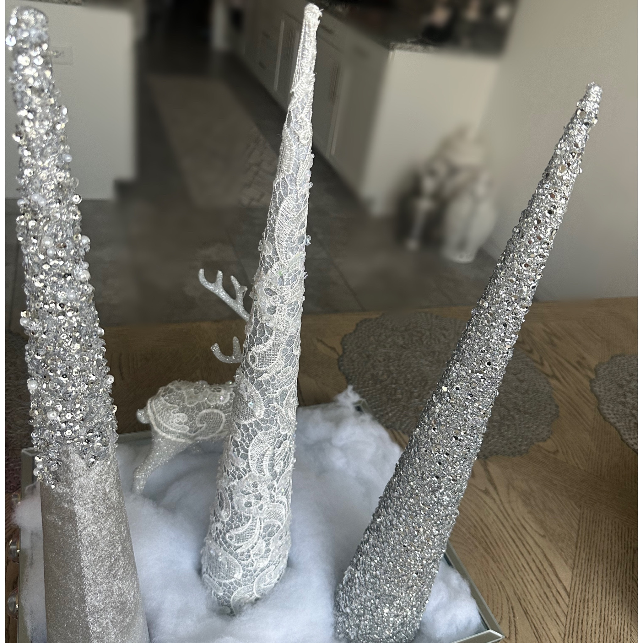 Silver sequin Christmas trees. They make your tablescape very elegant and ready for the upcoming holidays. #homedecor #christmas #christmastime #tistheseason #christmasdecor #interior #styling #homedecor 

#LTKGiftGuide #LTKSeasonal #LTKHoliday