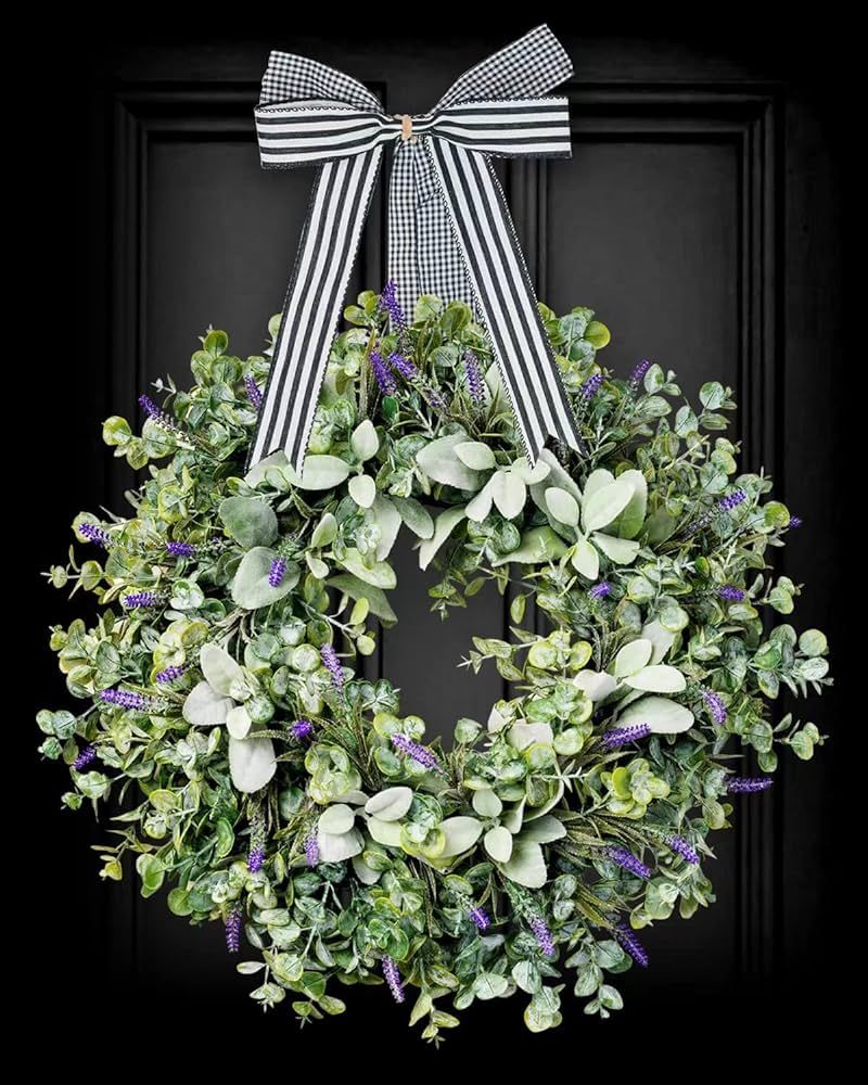 Soosubel Green Real Touch Eucalyptus Wreath for Front Door, Artificial Farmhouse Front Door Wreat... | Amazon (US)