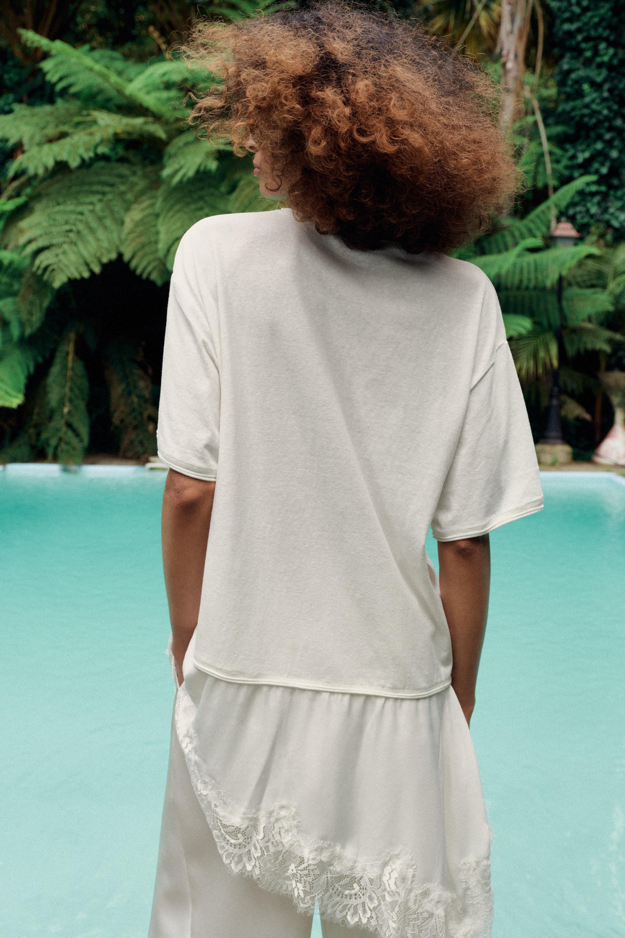 COMBINATION LACE HENLEY T-SHIRT | Zara US