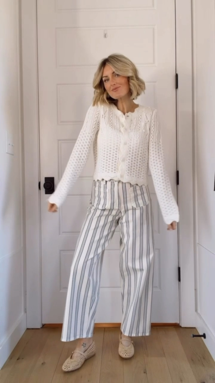 Love this elevated simple look - I styled this cream textured sweater with a striped pant! An easy look but so cute! Wearing S/4!

Loverly Grey, Target, spring outfit, cream cardigan, spring pants, striped pants, spring sweater, ballet flats 

#LTKSeasonal #LTKmomlife