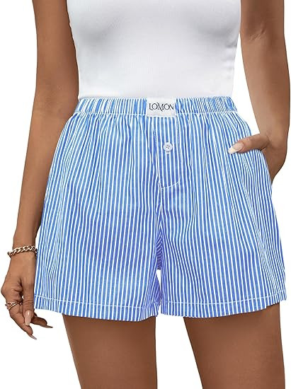 LOMON Boxer Shorts for Women Summer Gingham Cotton Pajamas 2025 Lounge Sleep Pj Plaid Shorts Y2K ... | Amazon (US)
