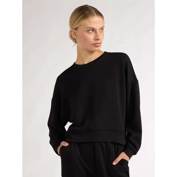 Scoop Women's and Women's Plus Ultimate Scubaknit Cropped Sweatshirt with Drop Sleeves, Size XS-4... | Walmart (US)