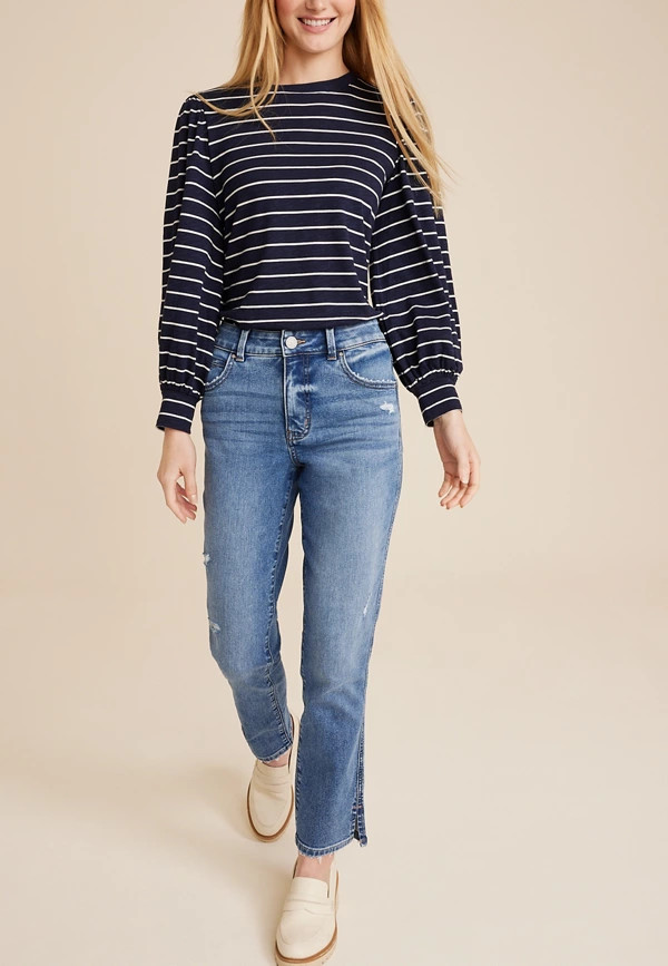 m jeans by maurices™ Everflex™ Curvy High Rise Slim Straight Ankle Jean | Maurices